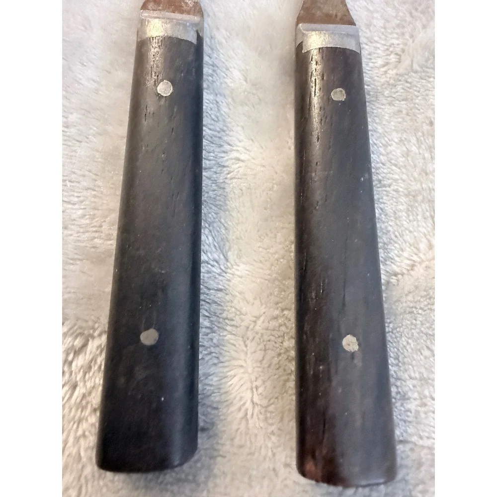 Vintage Mid Century 2 Prong Carving Serving Forks Wood Handles Set of 2